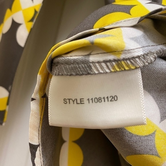 TORY BURCH Brown Yellow Multicolor Silk Button Front 3/4 Sleeve Blouse Size 2 - Picture 4 of 4